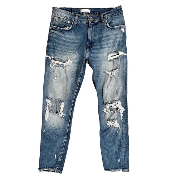 Zara Distressed Mid Rise Premium Boyfriend Jeans - Picture 5 of 7